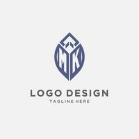 MK logo with leaf shape, clean and modern monogram initial logo design vector