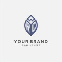 RC logo with leaf shape, clean and modern monogram initial logo design vector