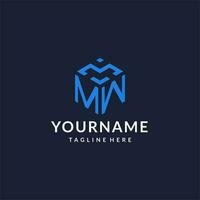 MW logo hexagon designs, best monogram initial logo with hexagonal shape design ideas vector