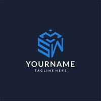 SW logo hexagon designs, best monogram initial logo with hexagonal shape design ideas vector