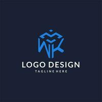 WK logo hexagon designs, best monogram initial logo with hexagonal shape design ideas vector