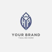 HP logo with leaf shape, clean and modern monogram initial logo design vector