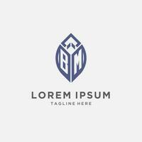 BM logo with leaf shape, clean and modern monogram initial logo design vector