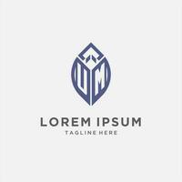 UM logo with leaf shape, clean and modern monogram initial logo design vector