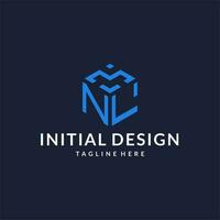 NL logo hexagon designs, best monogram initial logo with hexagonal shape design ideas vector