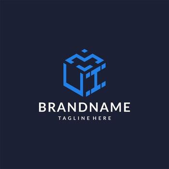 UI logo hexagon designs, best monogram initial logo with hexagonal shape design ideas vector