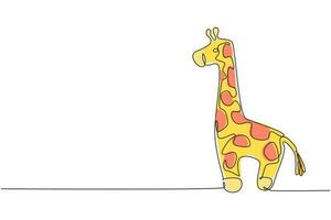 Single continuous line drawing cute giraffe plush doll. Giraffe plush stuffed puppet. Stuffed giraffe toy. Yellow giraffe toys for children. Dynamic one line draw graphic design vector illustration