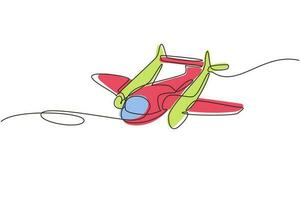 Single continuous line drawing vintage airplanes models. Retro motor aircraft with propeller icon. Monoplane and biplane planes. Air transportation. One line draw graphic design vector illustration