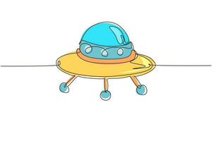 Single continuous line drawing UFO plane toys icon. UFO design concept from Astronomy collection. Cute astronauts flying on UFO spaceship. Dynamic one line draw graphic design vector illustration