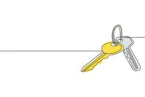 Continuous one line drawing house key with blank isolated on white background. Concept of privacy, security and protection. Vector illustration in flat trendy style. Single line draw design graphic