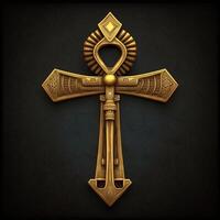 Ancient golden ankh symbol isolated on dark background. Illustration of an Egyptian cross in digital form. The ancient Egyptians used the Ankh as a symbol for eternal life. photo