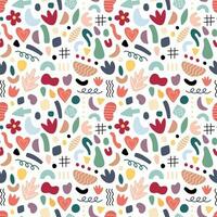 Abstract geometric shapes seamless pattern. Vector Hand drawn various shapes and doodle objects. Abstract contemporary modern style. Trendy colorfull illustration. Stamp texture.