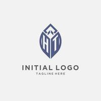 HT logo with leaf shape, clean and modern monogram initial logo design vector
