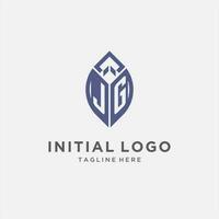 JG logo with leaf shape, clean and modern monogram initial logo design vector