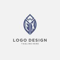 EX logo with leaf shape, clean and modern monogram initial logo design vector