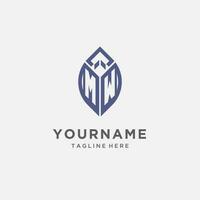 MW logo with leaf shape, clean and modern monogram initial logo design vector
