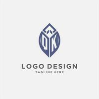 QK logo with leaf shape, clean and modern monogram initial logo design vector
