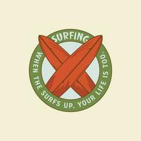 Surfing Badge Design. See Surfing Vintage Badge Logo Design. vector