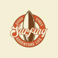 Surfing Vintage Retro Badge Logo Design vector