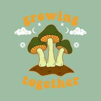 groovy mushroom, 70's Groovy Themed Hand Drawn Abstract Graphic Tee Vector Sticker