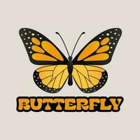 eslogan impresión con maravilloso mariposa, Años 70 maravilloso temática mano dibujado vector