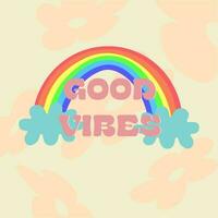 70s retro maravilloso, arco iris ilustración impresión con inspirador eslogan para chica, niños gráfico tee t camisa o pegatina vector