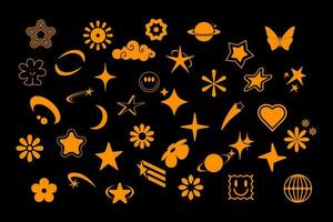 collection of abstract graphic geometric symbols and objects in y2k style. Retro futuristic elements for design vector