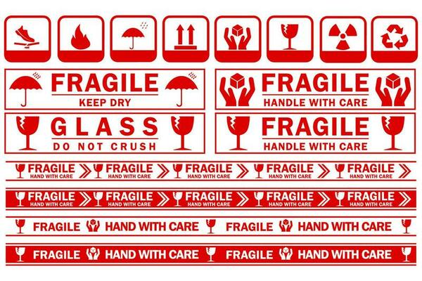 Packaging Fragile Stickers shipping stamps vector illustration