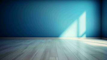 blauw reinigen verdeler en houten verdieping met merkwaardig licht schittering. creatief hulpbron, video animatie