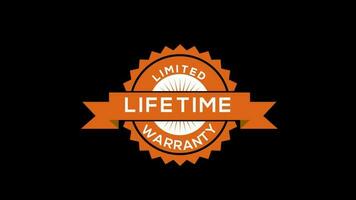 lifetime warranty badge animation loop motion graphics video transparent background with alpha channel