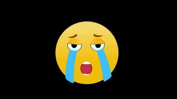 Weinen traurig Emoji Emotion Gesicht mit Tränen Symbol Schleife Bewegung Grafik Video transparent Hintergrund mit Alpha Kanal