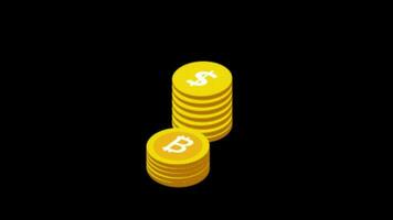 bitcoin and dollar coin icon loop motion graphics video transparent background with alpha channel.