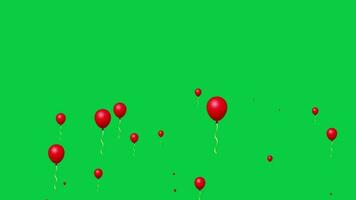 rood ballonnen vliegend omhoog in de lucht animatie geïsoleerd Aan groen scherm achtergrond video