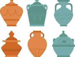 Set of different ceramic vases. Vector illustration in flat style.