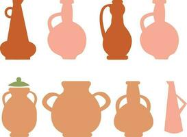 Set of different clay vases. Vector illustration in flat style.