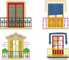 set of buildings. Balcony set. Vector illustration in flat style on white background.