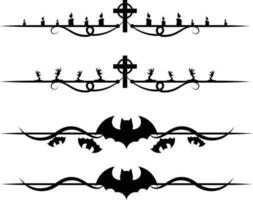 set of halloween elements. Vector set of black silhouettes of crosses, bats and spiders on a white background. Set Of Divider