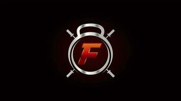 Englisch Alphabet f mit Fitnessstudio und Fitness Zeichen Logo Video Animation