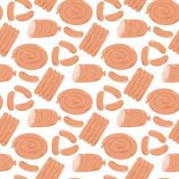 Sausages, bologna and ham seamless pattern vector