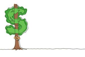 Continuous one line drawing tree shaped in dollar sign. Money tree investment growth income interest savings economy funds stock market financial business. Single line draw design vector illustration