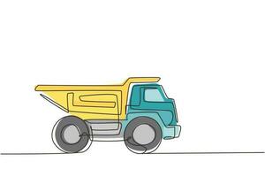 Juguete de camión volquete de dibujo de una sola línea. automóvil pesado para juegos de niños. automático en diseño plano. Transporte de camión volquete de juguete para niños. ilustración de vector gráfico de diseño de dibujo de línea continua moderna