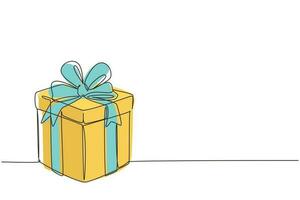 caja de regalo de dibujo de una línea continua con cinta. caja blanca envuelta con cinta sobre fondo blanco. regalo decorativo o caja de cartón con lazo. ilustración gráfica de vector de diseño de dibujo de una sola línea