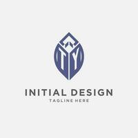 TY logo with leaf shape, clean and modern monogram initial logo design vector