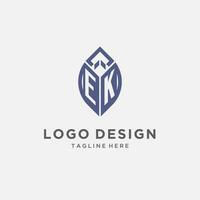 EK logo with leaf shape, clean and modern monogram initial logo design vector