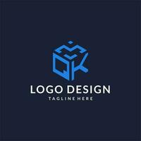 QK logo hexagon designs, best monogram initial logo with hexagonal shape design ideas vector