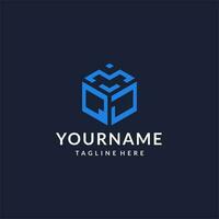 QJ logo hexagon designs, best monogram initial logo with hexagonal shape design ideas vector