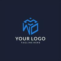 WO logo hexagon designs, best monogram initial logo with hexagonal shape design ideas vector