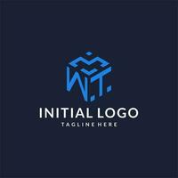 WT logo hexagon designs, best monogram initial logo with hexagonal shape design ideas vector