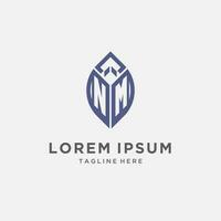 NM logo with leaf shape, clean and modern monogram initial logo design vector