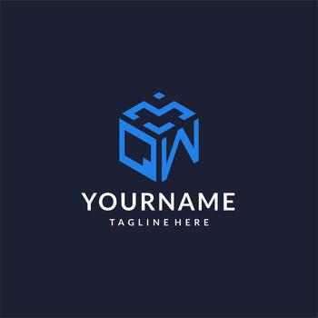 QW logo hexagon designs, best monogram initial logo with hexagonal shape design ideas vector